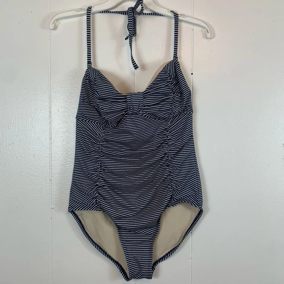 Merona Striped Nautical Coastal One Piece Swimsuit Convertible Blue White - Picture 1 of 7